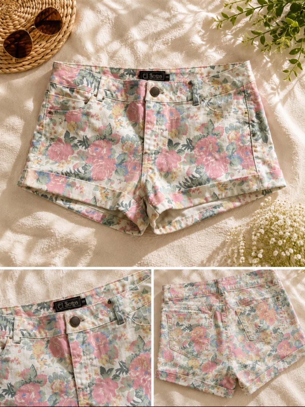 #237 Pink flower shorts